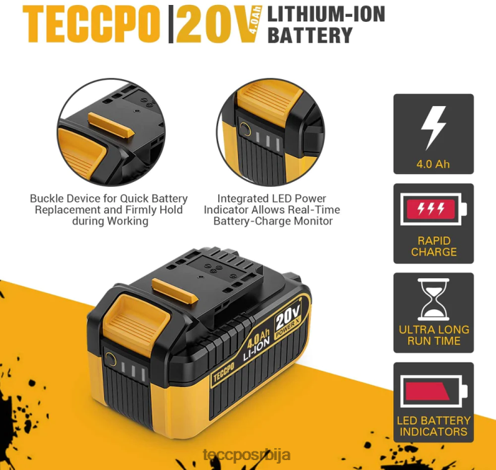 Прибор TECCPO 20/18в мак 4.0 ах литијум-јонска батерија великог капацитета X0JL8667