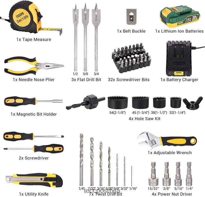 бушилице и возачи TECCPO сет акумулаторских бушилица X0JL8610