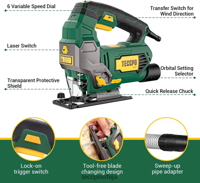 обрада дрвета TECCPO 6,5 амп 3000спм жичана убодна тестера са ласерским водичем X0JL8621